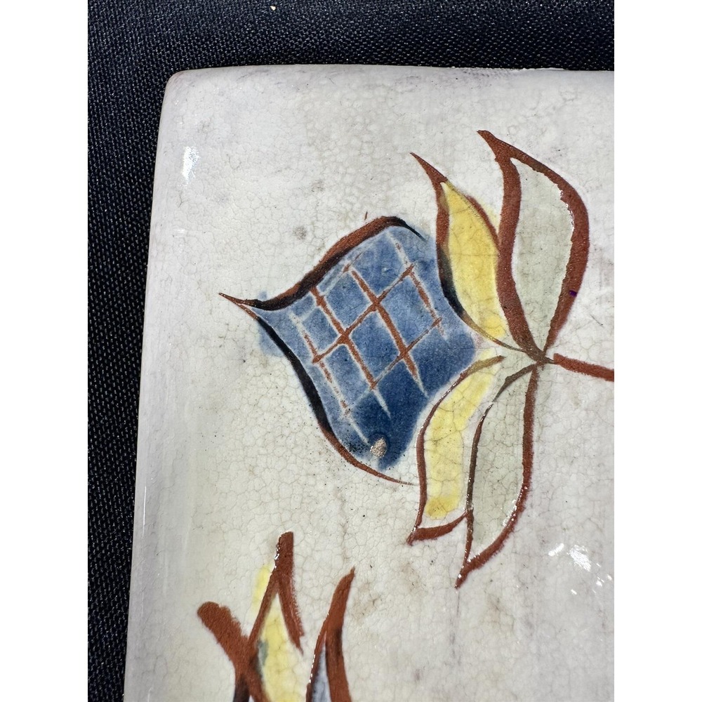 Vintage Welden Redware Tile Trivet PA Dutch Folk Art Floral Signed 6" - Picture 2 of 16